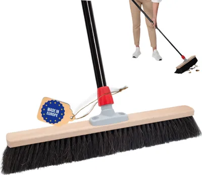 Image de Novaliv Grand balai Balai de salle 60 cm avec manche Poils de crin balai fin avec manche Idéal comme balai d'atelier Balai d'atelier Balai industriel Balai de maison Balai d'intérieur Balai de cheveux Grand balai
