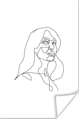 Produktbild von MuchoWow® Poster Strichzeichnung - Frau - Gesicht 120x180 cm - Kunstposter