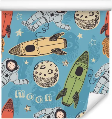 Produktbild von 10m VLIES TAPETE Rolle Kinderzimmer Kosmos Nacht Monde Raketen Sterne XXL