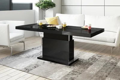 Produktbild von Design Couchtisch Matera Lux H-333 Schwarz Hochglanz höhenverstellbar ausziehbar Tisch Esstisch