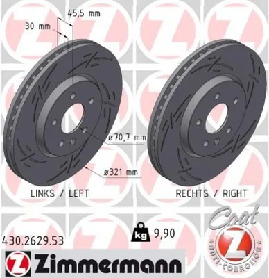 Produktbild von 2x ZIMMERMANN Bremsscheibe BLACK Z Vorne 430.2629.53