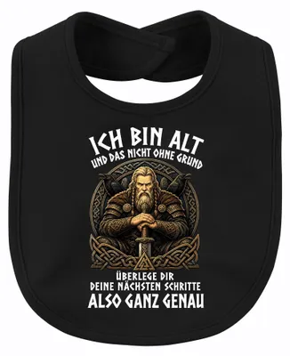 Obrázok produktu pre Som starý a to nie náhodou. Viking, bojovník, Nórske bábätko, bib, čierna farba, univerzálna veľkosť