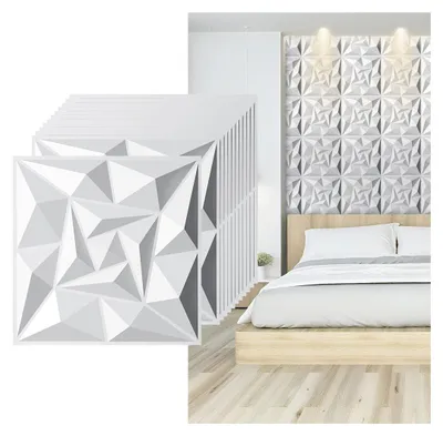 Obrázok produktu pre Vigevee 3D panely, biela farba, 50 x 50 cm, vzor "virgul", PVC, moderná dekorácia stien, vhodné do interiérov