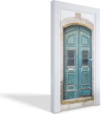Produktbild von Türdeko Aufkleber Selbstklebende Wandsticker Personalisiert - Alte blaue Tür - 95 x 205 cm