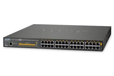 Produktbild von PLANET UPOE-1600G, IEEE 802.3, IEEE 802.3ab, IEEE 802.3af, IEEE 802.3at, IEEE 802.3u, Cat5, Cat5e, Cat6, Blau, Metall, 1U, 3 Lüfter