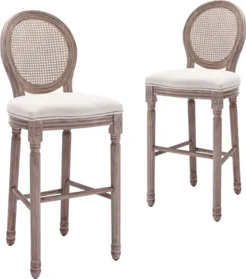 Produktbild von Barhocker 2er Set Barockstil Leinen Weiß 48x52x123 cm, Sitzhöhe 77 cm