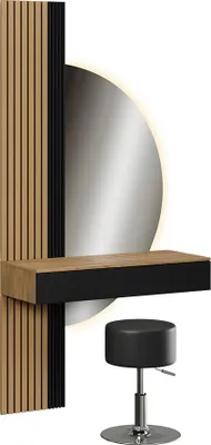 Produktbild von Schminktisch Vicco Melina Eiche/Schwarz 100 cm mit LED-Spiegel und Hocker, Model 58446