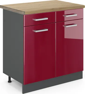 Produktbild von Küchenunterschrank Vicco R-Line Rot Hochglanz 80 cm , AP Eiche, Model 45941
