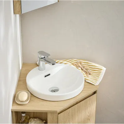 Image de Vasque semi encastrée ronde en céramique blanche 37cm