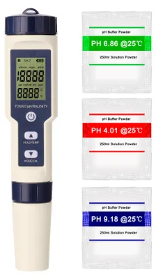 Obrázok produktu pre digitálny tester vody 5 v 1 - pH/EC/TDS/soľ/teplomer, multifunkčné meracie zariadenie