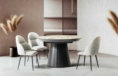 Produktbild von Runder Esstisch Luxus Esszimmertisch Küchentisch Grau Esszimmer Holz