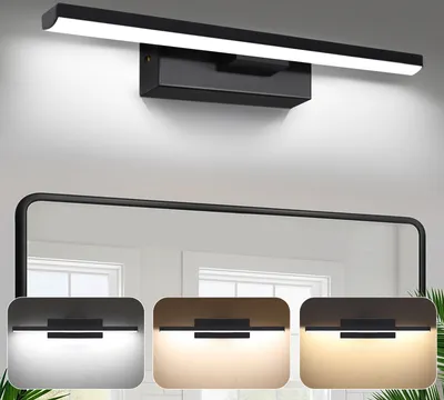 Obrázok produktu pre LED svietidlo nad zrkadlo do kúpeľne, otočné o 330°, 40 cm, 8 W, 800 lm, kúpeľňové svietidlo s 3 farbami svetla, nástenné svietidlá do kúpeľne, svietidlá nad zrkadlo, osvetlenie toaletného stolíka, čierne