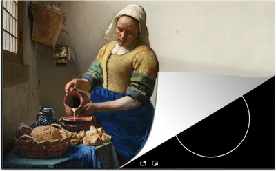 Produktbild von KitchenYeah© Herdabdeckplatte Das Milchmädchen - Kunst - Alte Meister - Vermeer , 89x51cm, Küche Deko, Glaskeramikkochfeld Herdabdeckung, Abdeckplatte fùr Kochfeld