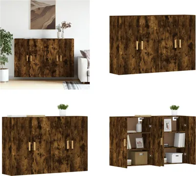 Produktbild von vidaXL Wandschränke 2 Stk. Räuchereiche Holzwerkstoff - Wandschrank - Wandschränke - Schrank - Lagerschrank