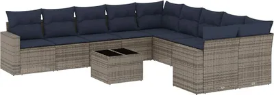 Produktbild von vidaXL 11-tlg. Garten-Sofagarnitur mit Kissen Grau Poly Rattan