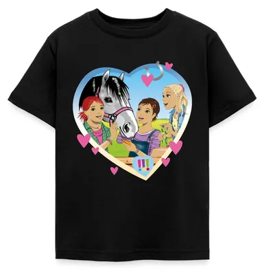 Produktbild von Spreadshirt Die Drei Ausrufezeichen Einsatz Im Pferdestall Kinder T-Shirt, 98/104 (3-4 Jahre), Schwarz