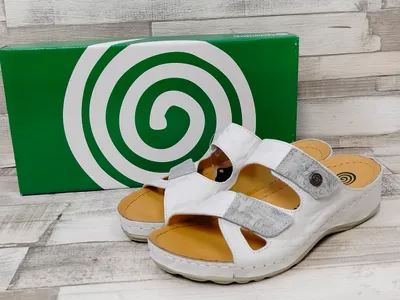 Produktbild von Dr. Brinkmann Damen Pantolette weiss-grau mit Klettverschluss 42