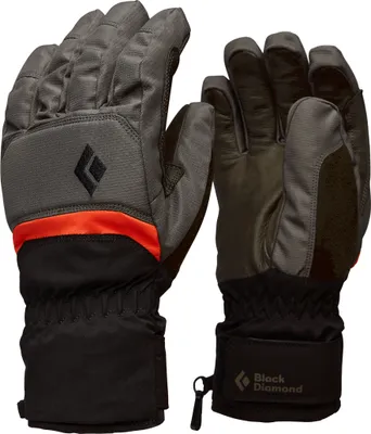 Skihandschuhe "Mission Gloves" von Black Diamond in Grau und Schwarz mit orangefarbenem Akzent.