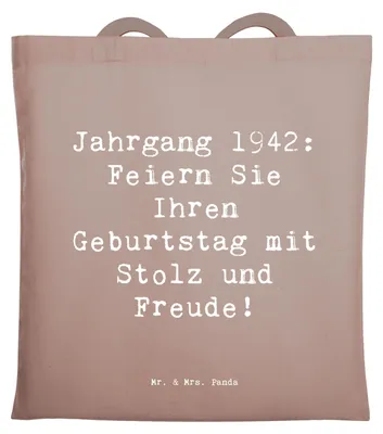 Produktbild von Mr. & Mrs. Panda Tote Bag Spruch 1942 Geburtstag - Braun Pastell - Geschenk, Glück, canvas tasche, Happy Birthday, Alter, Laptoptasche, Jutebeutel, kostbare Erinnerungen