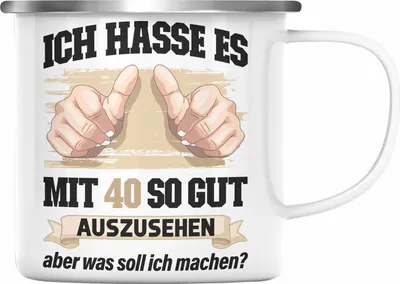 Produktbild von Trendation -  40. Geburtstag Emaille Tasse Frau Männer Geschenk 40er Geschenkidee 40 Mutter Vater Mann Frauen Lustig Geschenke Deko (Silber)