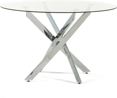 Image de Table ronde Ø120 cm avec plateau en verre trempé et pieds en métal - design moderne, lumineux et élégant pour la cuisine, la salle à manger, le salon et le bureau - KASPER - transparent/argenté