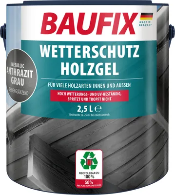Produktbild von BAUFIX Metallic Wetterschutz-Holzgel anthrazitgrau seidenglänzend, 2.5 Liter, Holzlasur