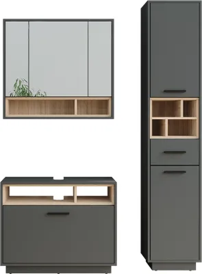 Immagine prodotto di Set di mobili da bagno Vicco Beatrice Antracite/Sonoma 3 parti con colonna, Model 55785