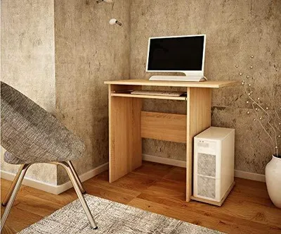 Produktbild von MATKAM kleiner PC-Schreibtisch aus Holz B5 H 74x B 80 x T 50 cm, ausziehbare Ablage für Tastatur, Ablagebrett für Rechner (Sonoma Eiche)…