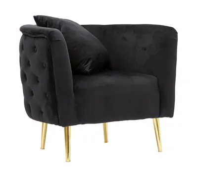 Produktbild von Sessel "Bucharest" aus schwarzem Samt und goldfarbenem Metall, inspiriert vom Hollywood-Stil, 76 x 74 x 71 cm – Glam Furniture