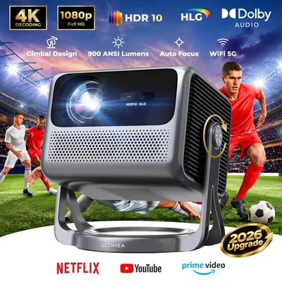 Obrázek produktu pro ULTIMEA Nova C40: Projektor s 4K rozlišením a operačním systémem Android TV 11.0. Projektor s kontrastem 1000:1, Dolby Audio, 900 ANSI, podporou HDR10 a HLG, a designem s 90° otočnou základnou, která umožňuje volné umístění