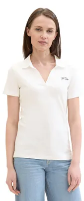Produktbild von TOM TAILOR Damen Basic Poloshirt mit Logo , Whisper White, XL