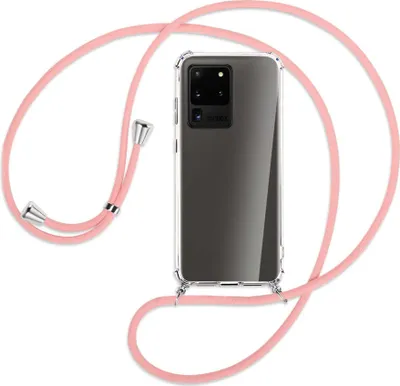 Produktbild von Handykette Backcover-Schutzhülle mit Band (Metall silberfarben) für Samsung Galaxy S20 Ultra - rosa