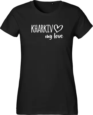 Produktbild von Huuraa Damen T-Shirt Kharkiv my love XS Black Bio Baumwolle Fairtrade Damenshirt Geschenkidee