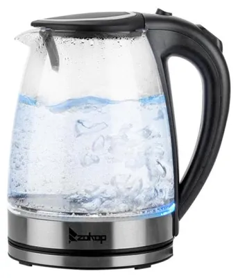 Produktbild von Zimilo 1,8L Glas Wasserkocher 2200W mit LED Beleuchtung Borosilikatglas 360° Basis Edelstahl 304 BPA frei Abschaltautomatik