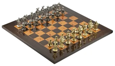 Produktbild von ITALFAMA LUXUS-SCHACHSPIEL: „LENDSKNECHT“ – Figuren aus Metall + Brett aus Ahornholz (51 cm)
