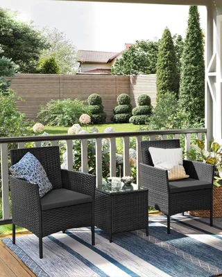 Produktbild von SONGMICS (3-tlg) Balkonmöbel, Gartenlounge-Set, aus PE-Polyrattan, Tisch und 2 Stühle, schwarz-grau
