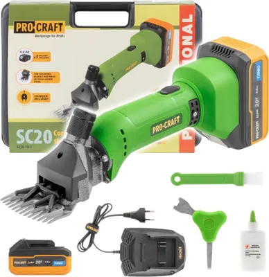 Obrázek produktu pro Procraft SC20 akumulátorový strojek na stříhání ovcí 20 V 76 mm + 1x akumulátor 4,0 Ah + nabíječka + kufr