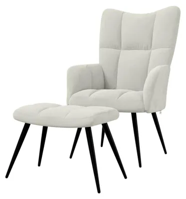 Produktbild von Relaxsessel mit Hocker, Polsterstuhl mit Armlehne, Fernsehsessel für das Wohnzimmer, Modern, Cremeweiß Samt