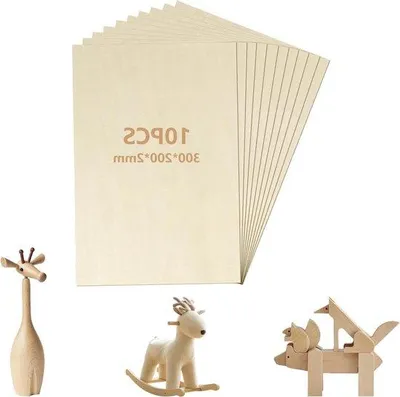Immagine prodotto di 10 fogli di compensato di balsa 300 x 200 x 2 mm per taglio laser, legno grezzo per bricolage, compensato per progetti artistici e di artigianato fai da te