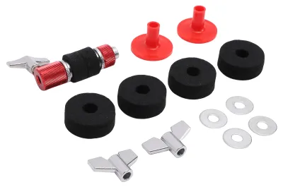 Produktbild von 13-teiliges Set aus Hi-Hat-Klemmenfilzen – Schlagzeugzubehör aus Edelstahl – rutschfeste Polster für Schlagzeugteile – rot
