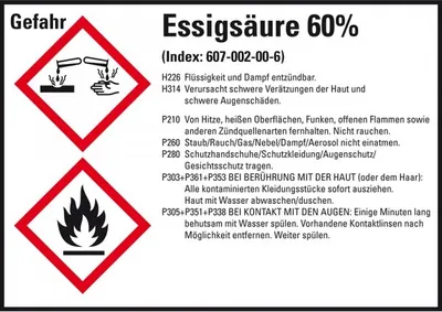Produktbild von Dreifke® Aufkleber I GHS-Etikett Essigsäure 60%, GefStoffV/GHS/CLP, Folie, 10...