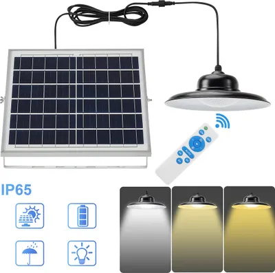 Produktbild von LED Solarlampe Für Außen Innen Fernbedienung Dämmerungssensor,Solarpaneel mit Hängeleuchte Dimmbar 3 Lichtfarben Timer IP65, Pendelleuchte für Balkon Garten Stall Pavillon