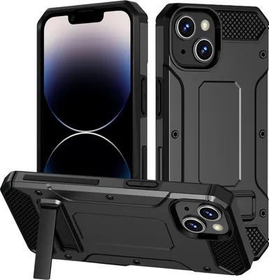 Image de Coque en silicone renforcée noire avec support pour Apple iPhone 13/14