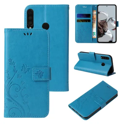 Produktbild von Handyhülle für Huawei P30 Lite Floral Blumen Schmetterling Flip Cover Hülle Case Klapphülle Handytasche Farbe: Blau