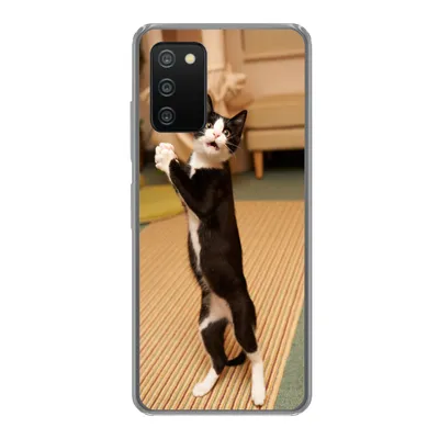 Produktbild von MuchoWow® Handyhülle Schutzhülle Hülle für Samsung Galaxy A03s Katze - Wohnzimmer - Schwarz Silikon Softcase Handy Hülle - Schutz