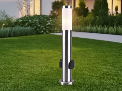 Produktbild von Edelstahl Pollerleuchte mit 2 Steckdosen 60cm Stehlampe für draußen Wegeleuchten