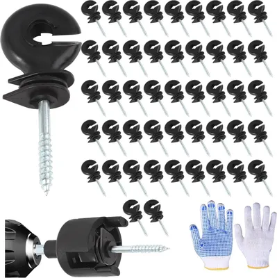 Produktbild von 100 Stück schwarzer Elektrozaun-Isolator, Einschraub-Isolator, Zaunringpfosten, Holzpfosten-Isolatoren und 1 Stück gratis Isolator-Steckschlüssel (Gittersystem-Zubehör für elektronische Tierhaltung)