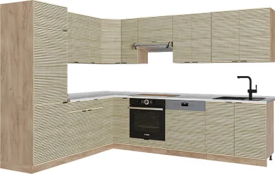 Immagine prodotto di Cucina angolare completa Vicco Fame-Line Pannello in rovere/rovere goldkraft 227 x 60 cm , PL Marmo, Model 51534