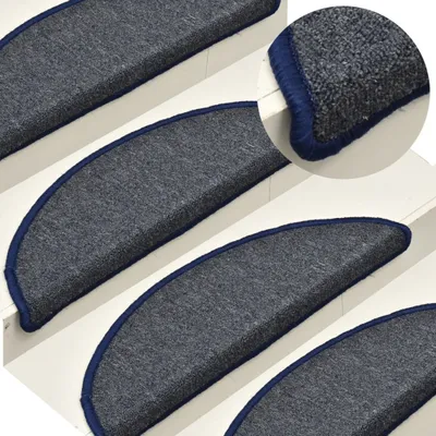 Image de The Living Store Tapis d'escalier 15 pcs. Gris foncé et bleu 56x17x3 cm