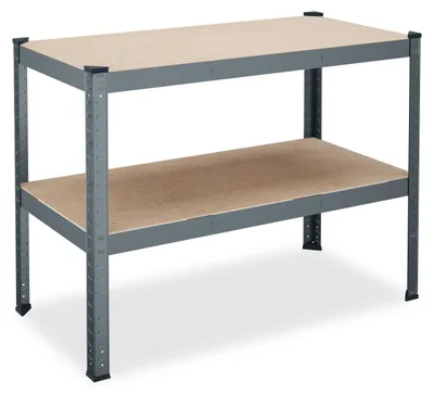 Werkbank 150 kg, 90x120x60 cm, 2 verstellbare Ebenen, Stahl & MDF